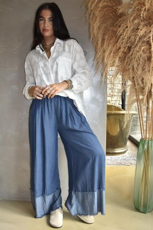 Frisco Deep Cuff Chambray Wide Leg Pant Dark